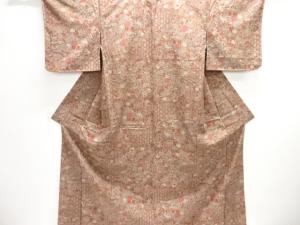 未使用品　地紙に草花模様小紋着物